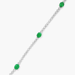 14K White Gold Emerald Station Diamond Tennis Bracelet