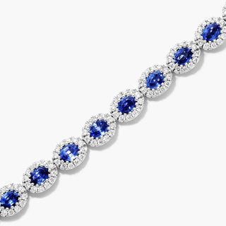 14K White Gold Oval Blue Sapphire And Diamond Halo Bracelet