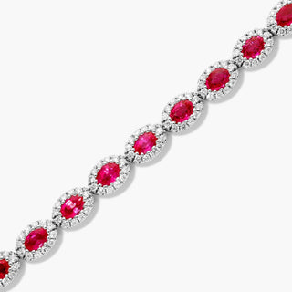 14K White Gold Oval Ruby And Diamond Halo Bracelet