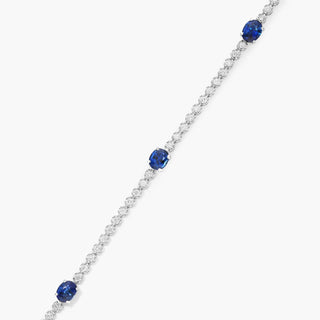 14K White Gold Sapphire Station Diamond Tennis Bracelet