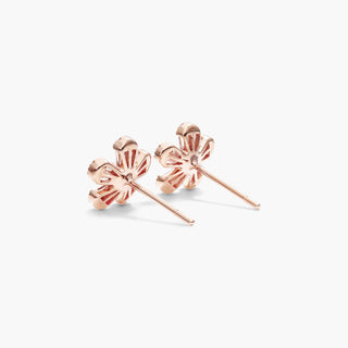 14K Rose Gold Baguette And Round Diamond Flower Earrings