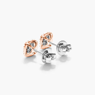 14K Rose Gold Cushion Halo Cluster Stud Earings