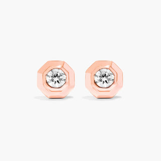 14K Rose Gold Diamond Solitaire Octagon Frame Stud Earrings