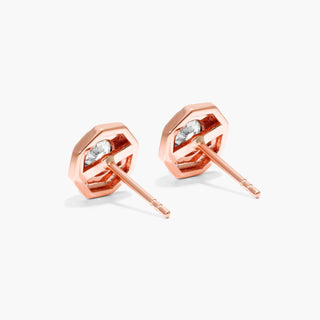 14K Rose Gold Diamond Solitaire Octagon Frame Stud Earrings