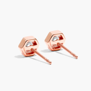 14K Rose Gold Hexagon Frame Solitaire Diamond Stud Earrings