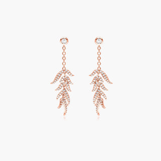 14K Rose Gold Leaves Cascade Diamond Drop Earrings