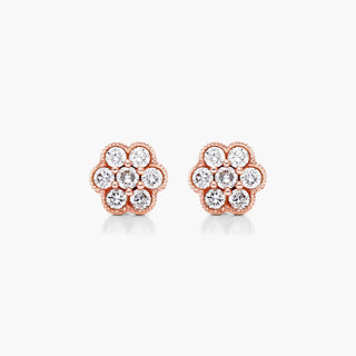 14K Rose Gold Milgrain Golden Blossoms Diamond Earrings