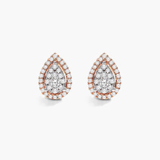 14K Rose Gold Pear Halo Cluster Stud Earrings