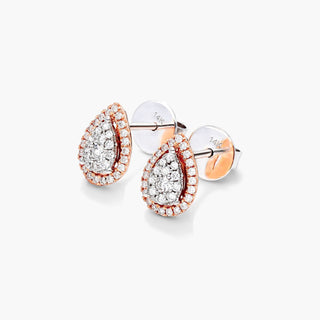 14K Rose Gold Pear Halo Cluster Stud Earrings