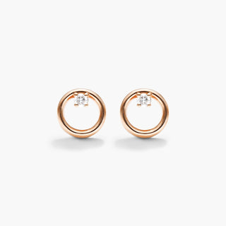 14K Rose Gold Petite Open Circle Diamond Earrings