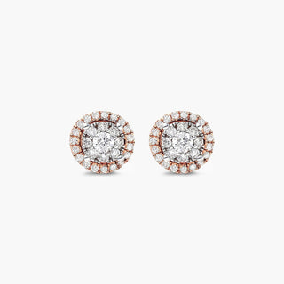 14K Rose Gold Round Halo Cluster Stud Earrings