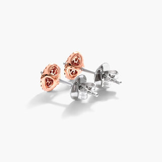 14K Rose Gold Round Halo Cluster Stud Earrings