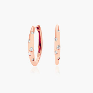 14K Rose Gold Speckled Diamond Hoop Earrings