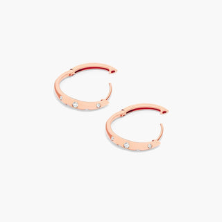 14K Rose Gold Speckled Diamond Hoop Earrings