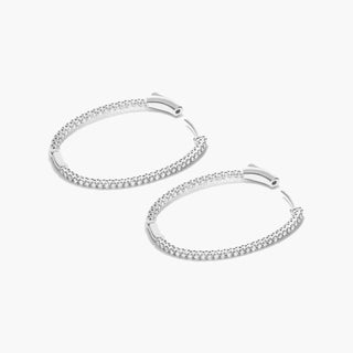 14K White Gold 1.5 Inch Lucida Hoop Earrings (1.00 CTW)