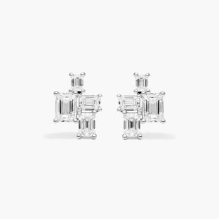 14K White Gold Assemblage Emerald Cut Lab Created Diamond Earrings