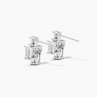 14K White Gold Assemblage Emerald Cut Lab Created Diamond Earrings