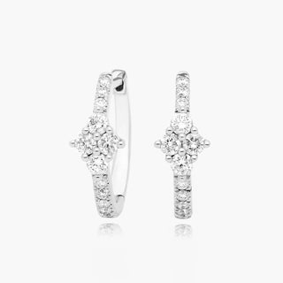 14K White Gold Diamond Cluster Hoop Earrings