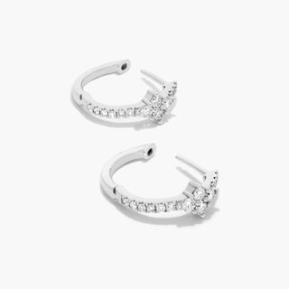 14K White Gold Diamond Cluster Hoop Earrings