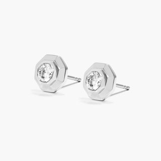 14K White Gold Diamond Solitaire Octagon Frame Stud Earrings