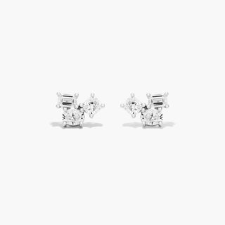 14K White Gold Fancy Cluster Lab-Created Diamond Earring