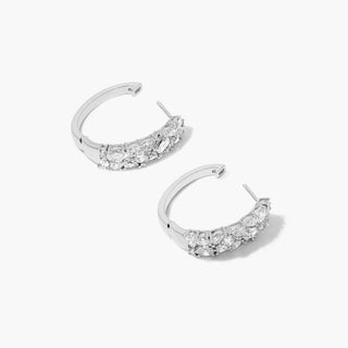 14K White Gold Fancy Scatter Lab-Created Diamond Wide Hoop Earrings