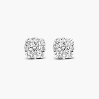 14K White Gold Lab-Created Diamond Cushion-Shaped Composite Stud Earrings