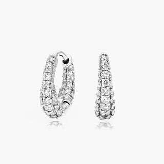 14K White Gold Tapered Diamond Huggie Hoop Earrings