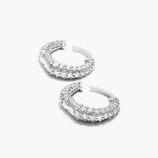 14K White Gold Tapered Diamond Huggie Hoop Earrings