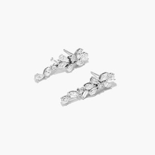 14K White Gold Whimsical Diamond Floral Cluster Drop Earrings