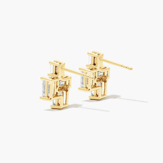 14K Yellow Gold Assemblage Emerald Cut Lab Created Diamond Earrings