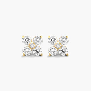 14K Yellow Gold Blossom Lab-Created Diamond Stud Earrings