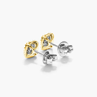 14K Yellow Gold Cushion Halo Cluster Stud Earrings