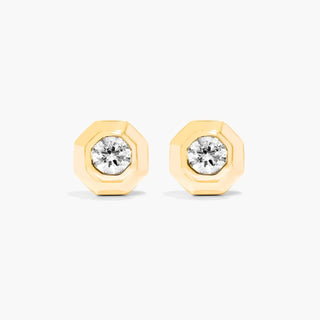 14K Yellow Gold Diamond Solitaire Octagon Frame Stud Earrings