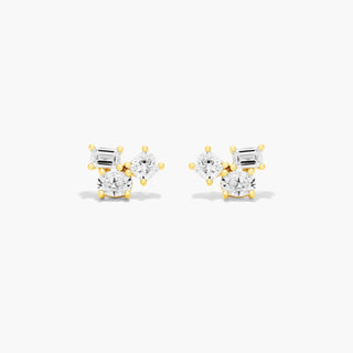 14K Yellow Gold Fancy Cluster Lab-Created Diamond Earring