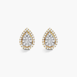 14K Yellow Gold Pear Halo Cluster Stud Earings