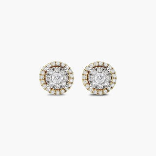 14K Yellow Gold Round Halo Cluster Stud Earrings