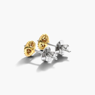 14K Yellow Gold Round Halo Cluster Stud Earrings