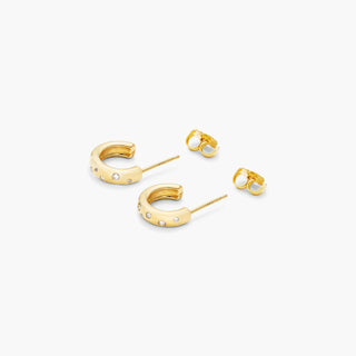 14K Yellow Gold Speckled Diamond Hoop Earrings