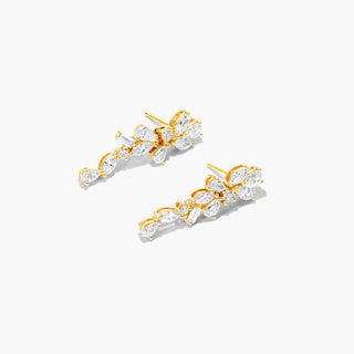 14K Yellow Gold Whimsical Diamond Floral Cluster Drop Earrings