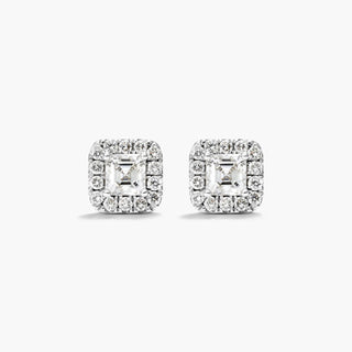 18K White Gold Asscher Cut Halo Diamond Stud Earrings