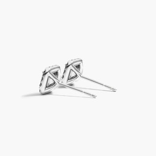 18K White Gold Asscher Cut Halo Diamond Stud Earrings