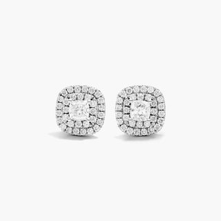 18K White Gold Double Halo Cushion Cut Diamond Earrings