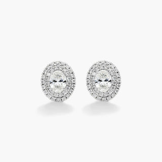 18K White Gold Double Halo Oval Diamond Earrings