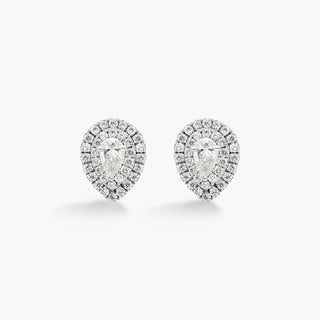 18K White Gold Double Halo Pear Shape Diamond Earrings