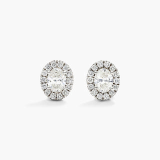 18K White Gold Oval Halo Diamond Stud Earrings