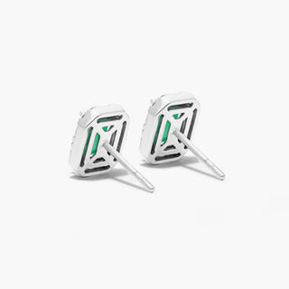 14K White Gold Allure Diamond Halo Emerald Earrings