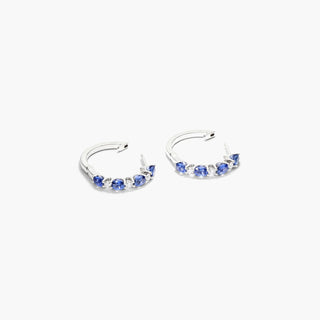 14K White Gold Alternating Oval Sapphire And Round Diamond Hoop Earrings