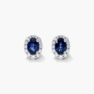 14K White Gold Blue Sapphire And Diamond Stud Earrings