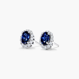 14K White Gold Blue Sapphire And Diamond Stud Earrings